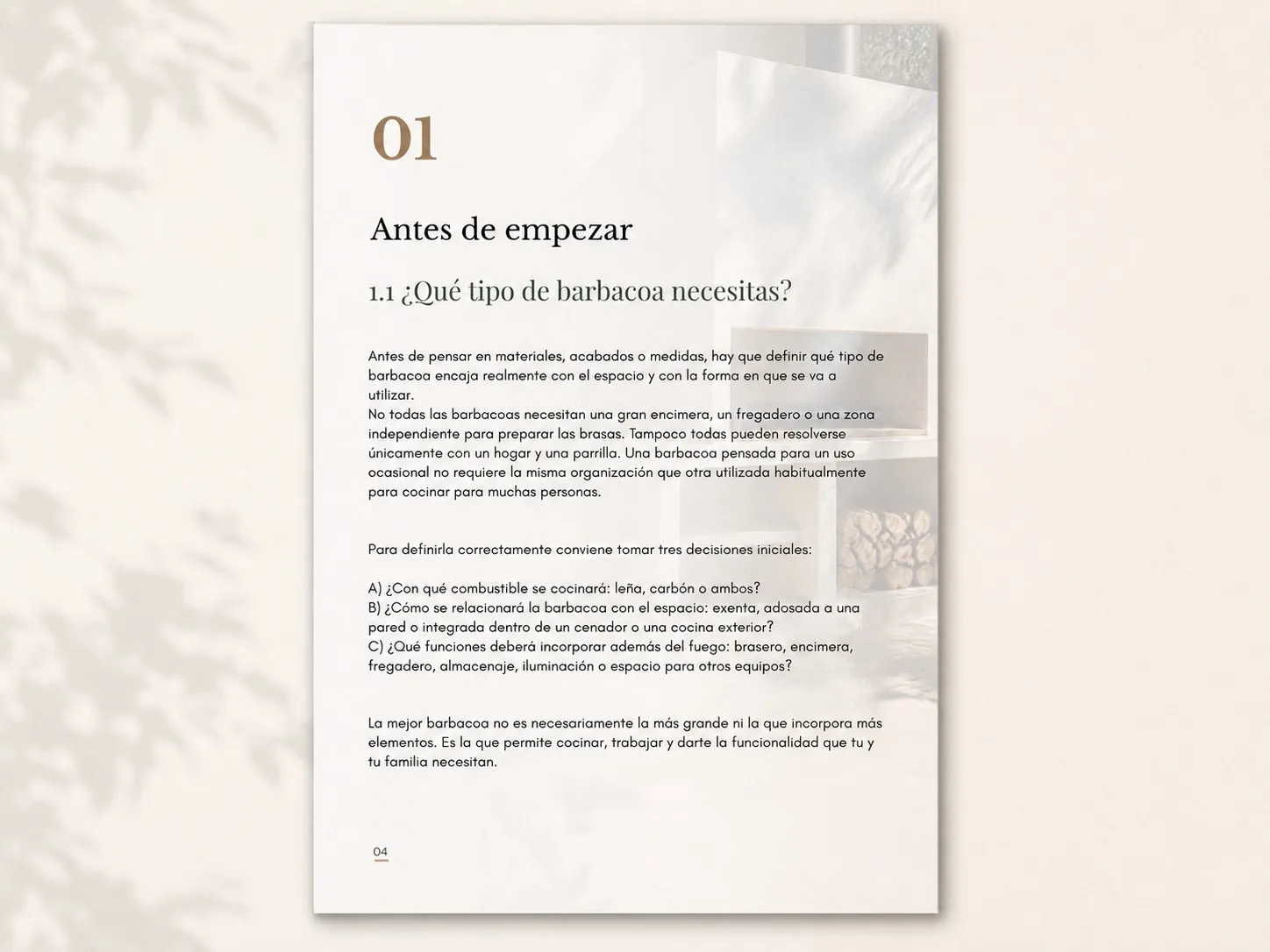 Página real de la sección Antes de empezar de la guía sobre barbacoas de obra