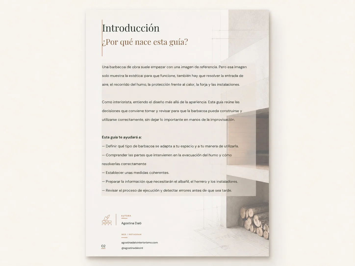 Página real de introducción de la guía sobre barbacoas de obra